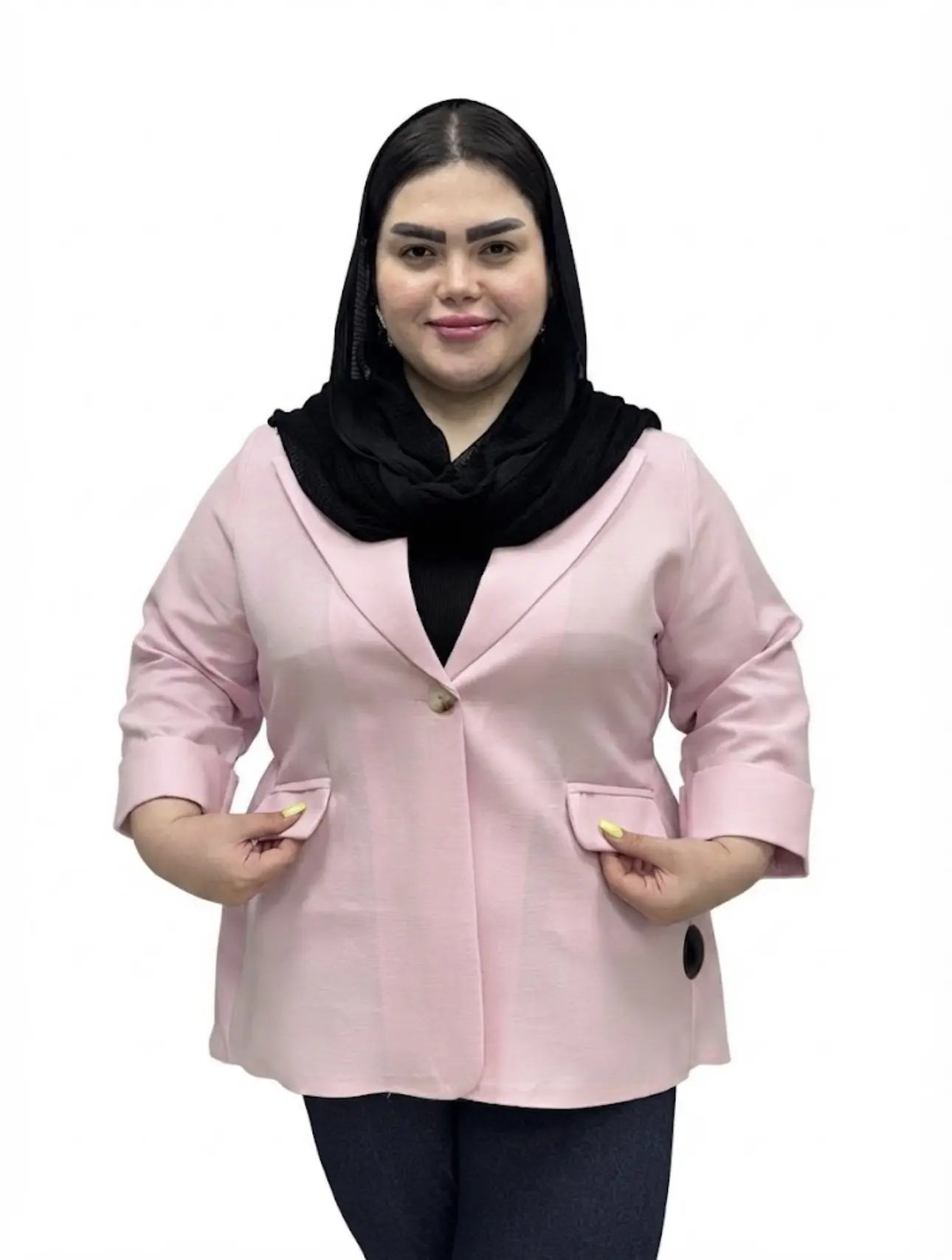 کت سایز بزرگ زنانه یقه انگلیسی تک دکمه